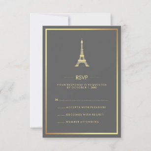 Eleganter Gold Eiffelturm auf Gray Wedding RSVP Einladung