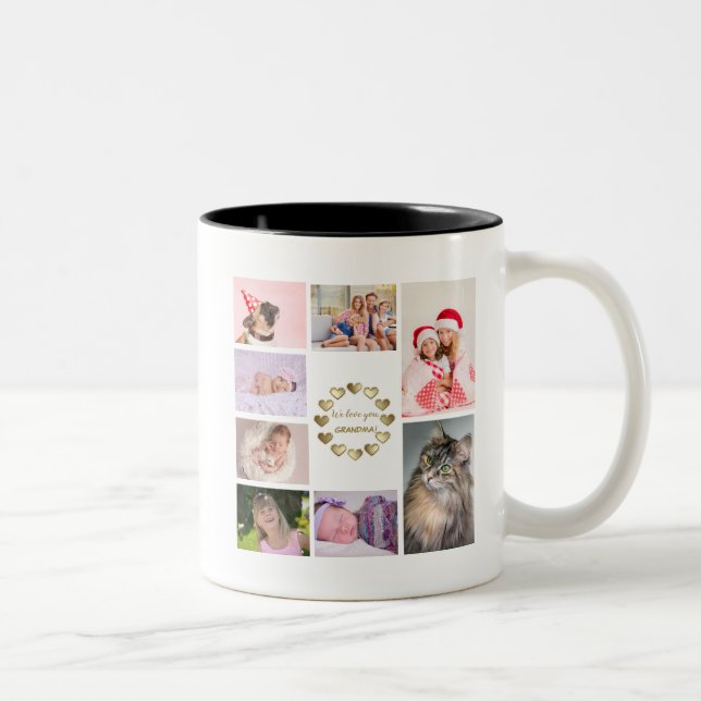 Eleganter Gold Family Foto Collage Muttertag Zweifarbige Tasse (Rechts)