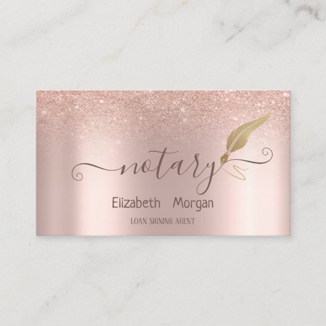 Eleganter Gold Feather Notary Rose Gold Glitzer Visitenkarte (Vorderseite)