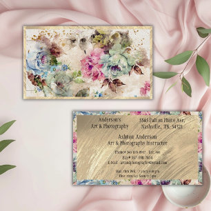 Eleganter Gold Floral Abstrakt Watercolor Rustikal Visitenkarte