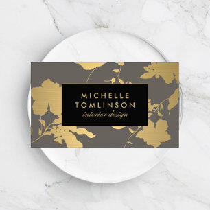 Eleganter Gold Floral Muster Gray Designer Visitenkarte