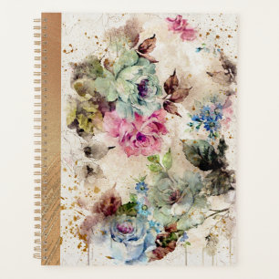 Eleganter Gold Floral Wasserfarbe Rustikaler Hochz Planer