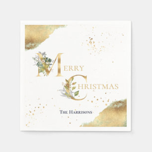 Eleganter Gold Foil Bloral Glitzer Frohe Weihnacht Serviette