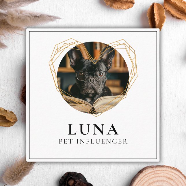 Eleganter Gold Foto Dog Pet Social Media QR Code Quadratische Visitenkarte (Von Creator hochgeladen)