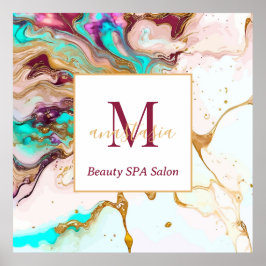 Eleganter Gold Fox Marmor Monogram Beauty Salon Poster