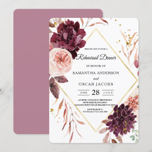 Eleganter Gold-Frame-Floral Rot und Rosa Einladung