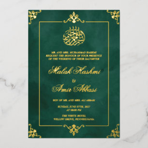 Eleganter Gold Frame Green Muslim Wedding Luxus Folieneinladung