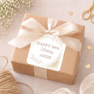 Eleganter Gold-Glitter 80. Geburtstag Quadratischer Aufkleber