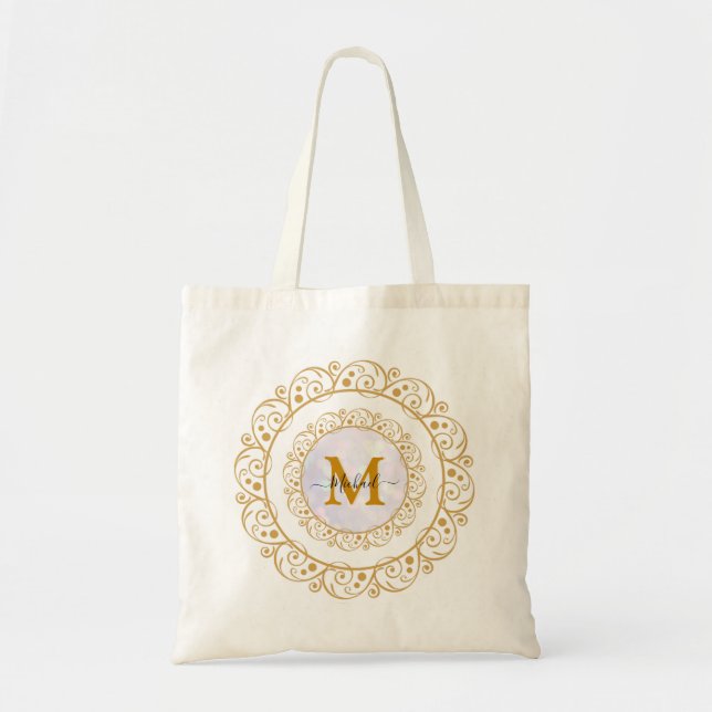 Eleganter Gold-Glitter Anfangsbuchstabe & Name Tragetasche (Vorne)