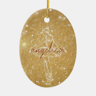Eleganter Gold Glitter Ballerina Tänzerin Keramik Ornament