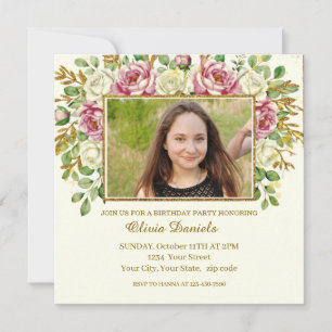 Eleganter Gold-Glitter-Blumenrahmen personalisiert