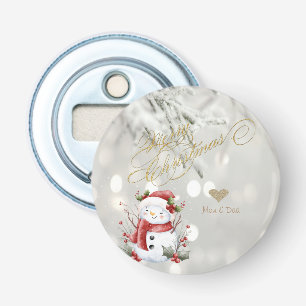 Eleganter Gold-Glitter-Herz-Schneemann Flaschenöffner