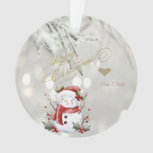 Eleganter Gold-Glitter-Herz-Schneemann Ornament