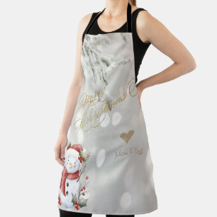 Eleganter Gold-Glitter-Herz-Schneemann Schürze
