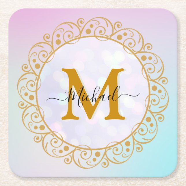 Eleganter Gold-Glitter-Initial und Name Rechteckiger Pappuntersetzer (Vorderseite)