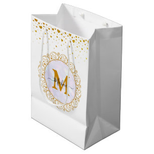 Eleganter Gold-Glitter-Initialbuchstabe & Name Mittlere Geschenktüte