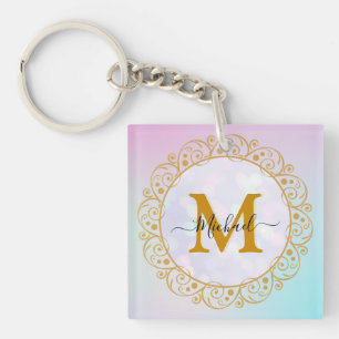 Eleganter Gold-Glitter-Initialbuchstabe & Name Schlüsselanhänger