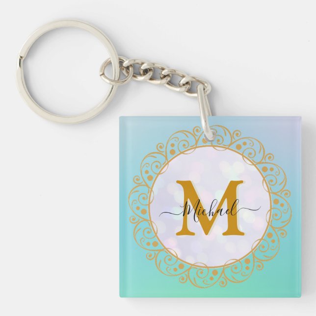 Eleganter Gold-Glitter-Initialbuchstabe & Name Schlüsselanhänger (Vorderseite)