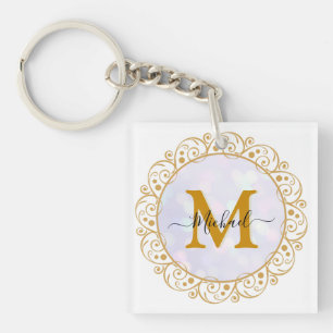 Eleganter Gold-Glitter-Initialbuchstabe & Name Schlüsselanhänger