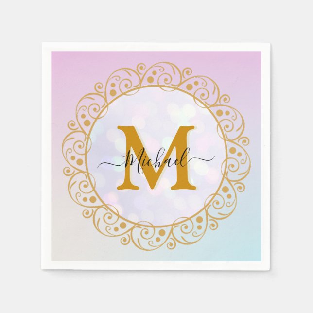 Eleganter Gold-Glitter-Initialbuchstabe & Name Serviette (Vorderseite)