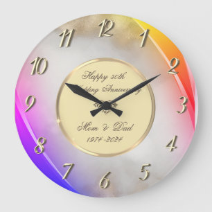 Eleganter Gold Glitter Lila 50 Hochzeitstag Große Wanduhr