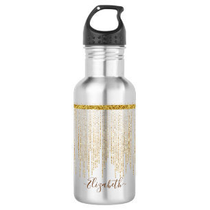 Eleganter Gold Glitter Monogramm Name Edelstahlflasche