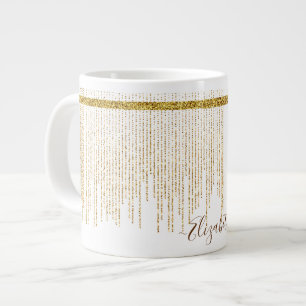 Eleganter Gold Glitter Monogramm Name Jumbo-Tasse