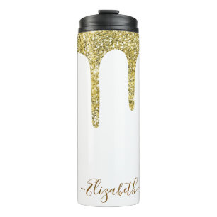 Eleganter Gold Glitter Monogramm Name Thermosbecher