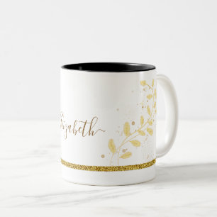 Eleganter Gold Glitter Monogramm Name Zweifarbige Tasse