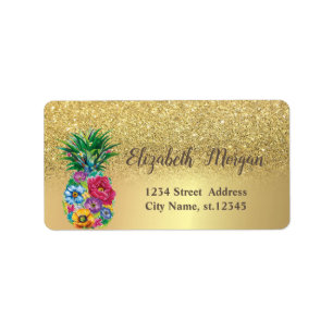 Eleganter Gold Glitter Ombre Blumen Pineapple Adressaufkleber