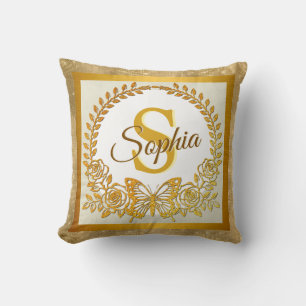 Eleganter Gold Glitter Schmetterling und Blume Kissen
