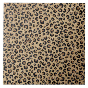 Eleganter Gold-Glitter Schwarz Leoparden-Druck Fliese