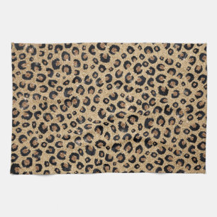 Eleganter Gold-Glitter Schwarz Leoparden Druck Geschirrtuch