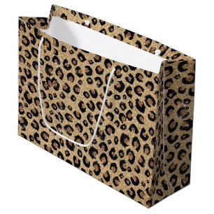 Eleganter Gold-Glitter Schwarz Leoparden-Druck Große Geschenktüte