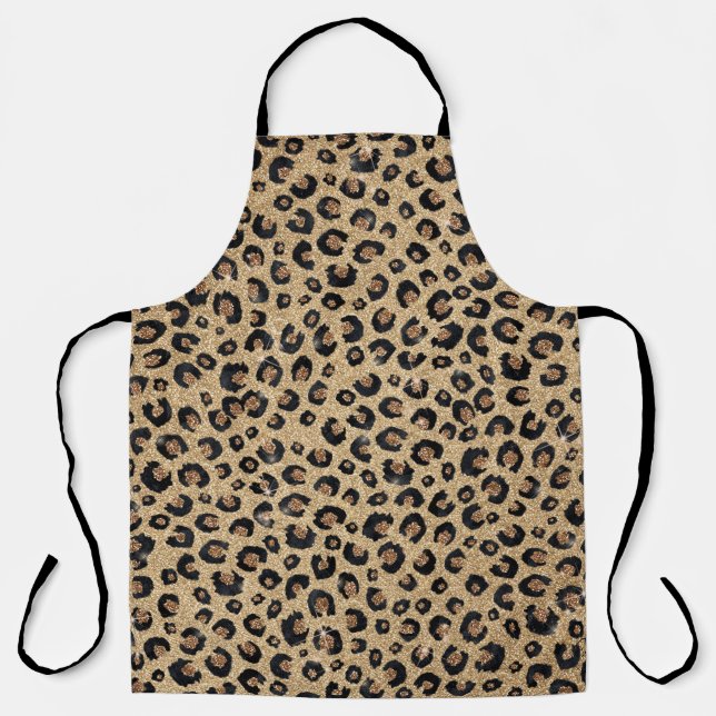 Eleganter Gold-Glitter Schwarz Leoparden Druck Schürze (Vorderseite)