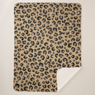 Eleganter Gold-Glitter Schwarz Leoparden-Druck Sherpadecke