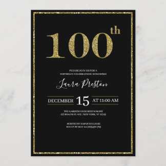 Eleganter Gold Glitzer 100. Geburtstag Einladung