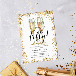 Eleganter Gold Glitzer 50. Geburtstagsparty Einladung