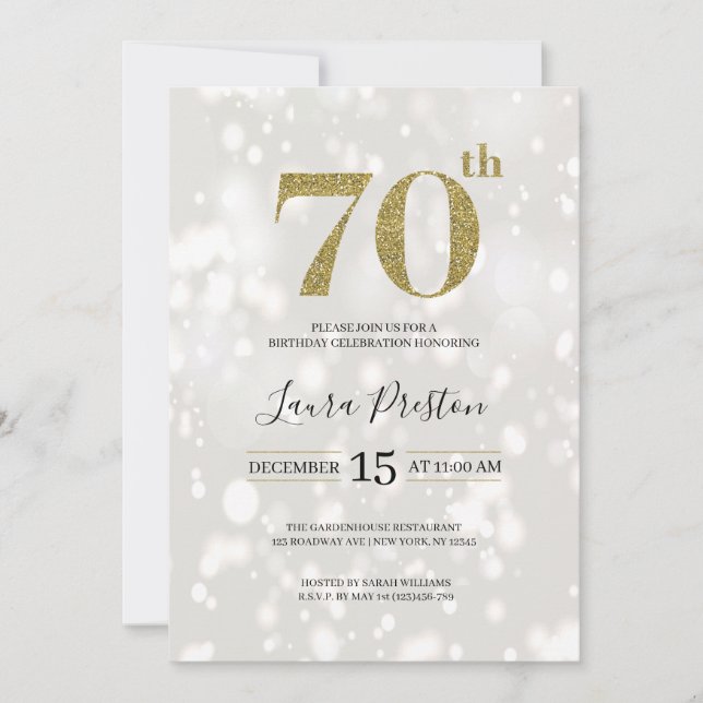 Eleganter Gold Glitzer 70. Geburtstag Einladung (Vorderseite)