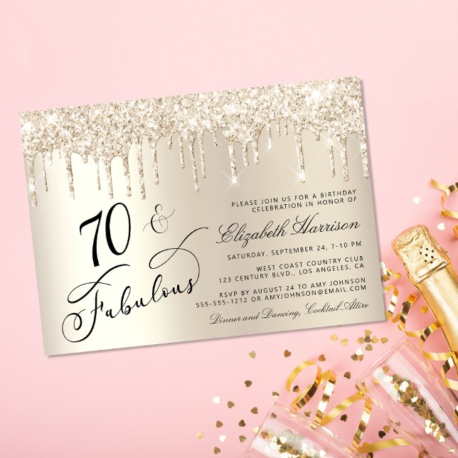 Eleganter Gold Glitzer 70. Geburtstagsparty Einladung (Celebrate her 75 years of sparkle with an elegant gold glitter birthday party invitation  🎉 🎂 🥂)