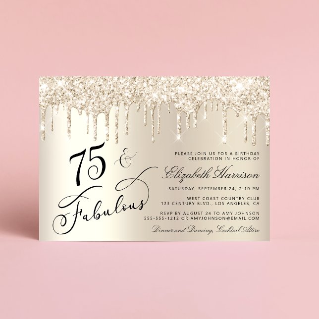 Eleganter Gold Glitzer 75. Geburtstagsparty Einladung (Celebrate her 75 years of sparkle with an elegant gold glitter birthday party invitation  🎉 🎂 🥂)