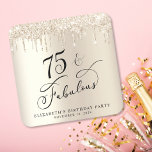 Eleganter Gold Glitzer 75. Geburtstagsparty Rechteckiger Pappuntersetzer<br><div class="desc">Chic Custom Untersetzer für ihre 75. Geburtstagsparty mit "75 & Fabulous" in einem eleganten Kalligraphieskript,  einem vergoldeten Imitat-Hintergrund und tropfenden Gold Imitate Glitzer.</div>