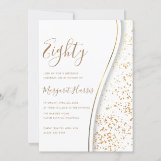 Eleganter Gold Glitzer 80. Geburtstag Einladung