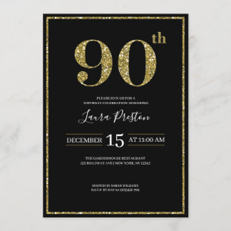 Eleganter Gold Glitzer 90. Geburtstag Einladung