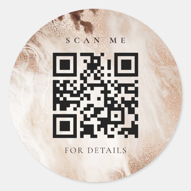 Eleganter Gold Glitzer Agate Marble Beige QR Code Runder Aufkleber (Vorderseite)
