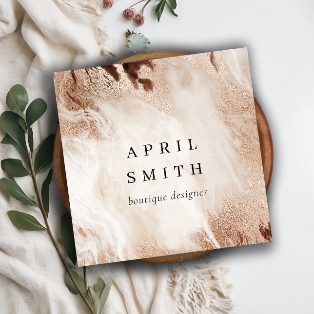 Eleganter Gold Glitzer Agate Marmor Textur Beige Quadratische Visitenkarte (Von Creator hochgeladen)