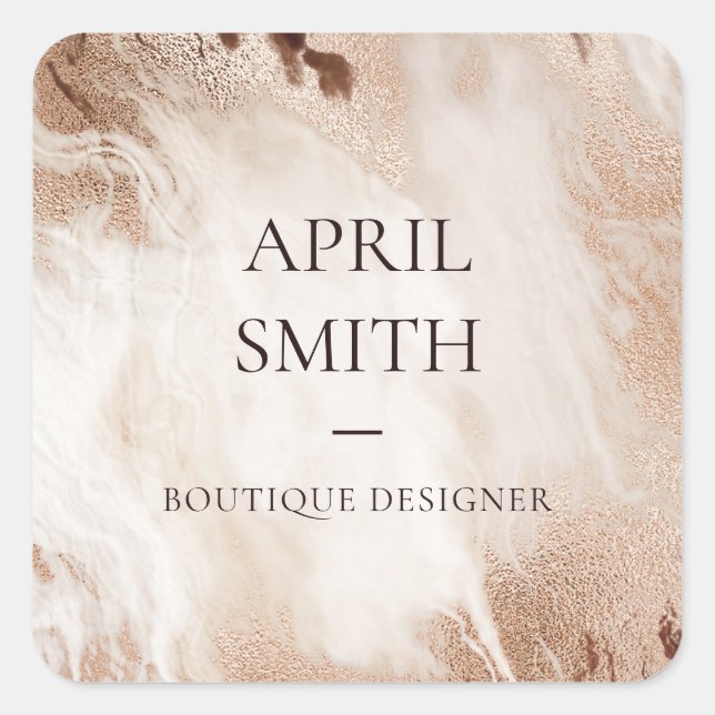 Eleganter Gold Glitzer Agate Marmor Textur Beige Quadratischer Aufkleber (Vorderseite)
