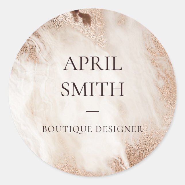 Eleganter Gold Glitzer Agate Marmor Textur Beige Runder Aufkleber (Vorderseite)