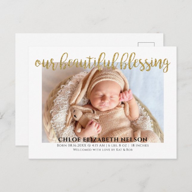 Eleganter Gold Glitzer Beautiful Segen Baby Birth Postkarte (Vorne/Hinten)