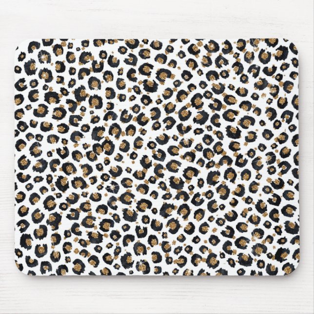 Eleganter Gold Glitzer Black Leopard Animal Print Mousepad (Vorne)